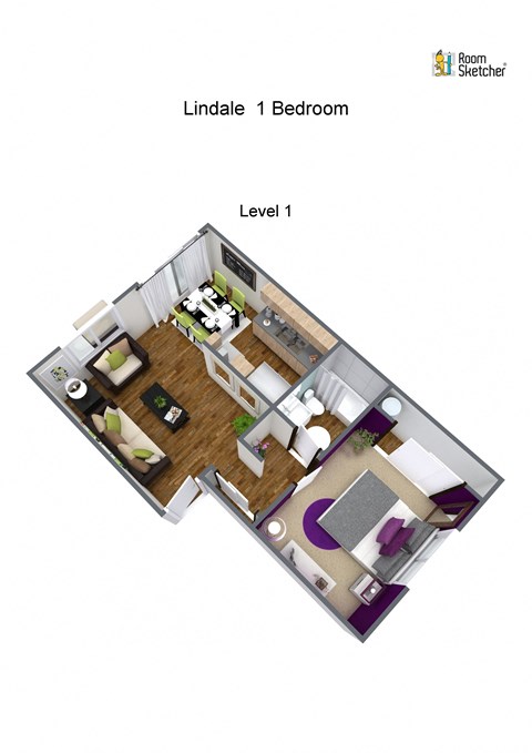 A floor plan of a one bedroom apartment.